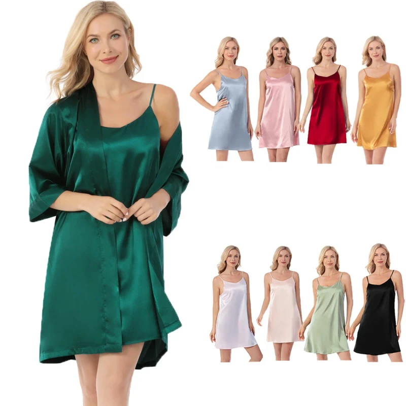 Sexy Luxury Morning Gowns Silk Satin Camisole Women Casual Solid Nightie Lingerie Adjustable Shoulder Straps Bridal Dress Bride