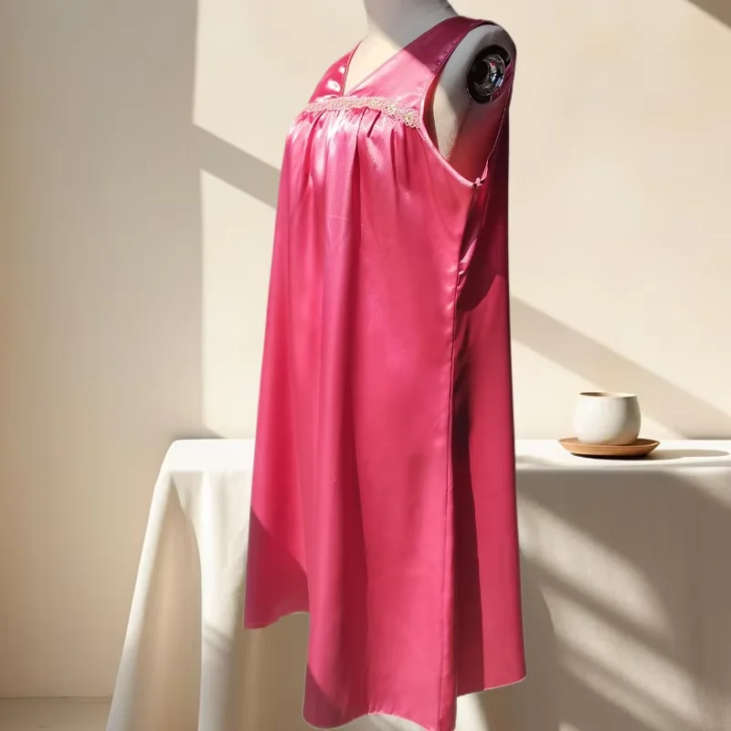 Sexy Sleeveless Elastic Waist Solid Satin Robe Set for Women Summer Autumn Spring