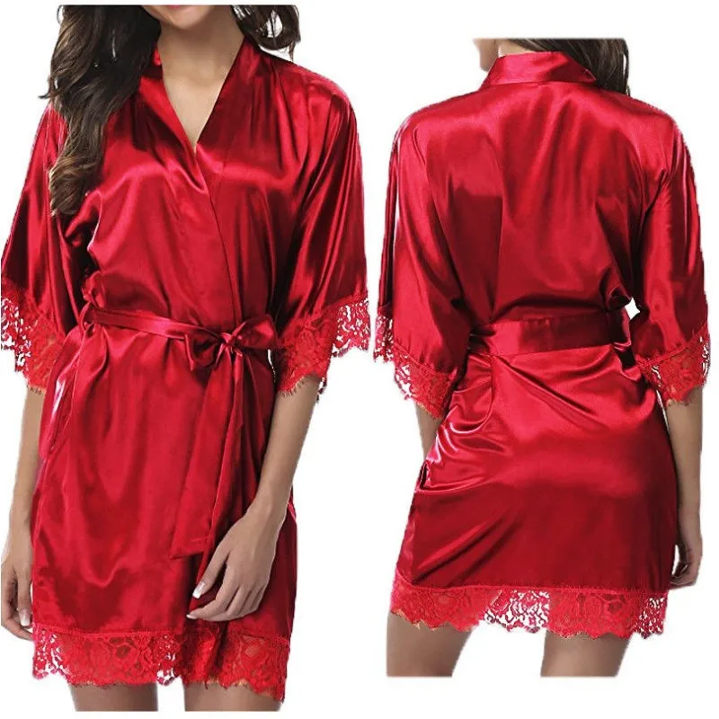 Sexy Women's Leopard Print Knee Length Satin Bathrobe Nightdress Nightwear Breathable ODM
