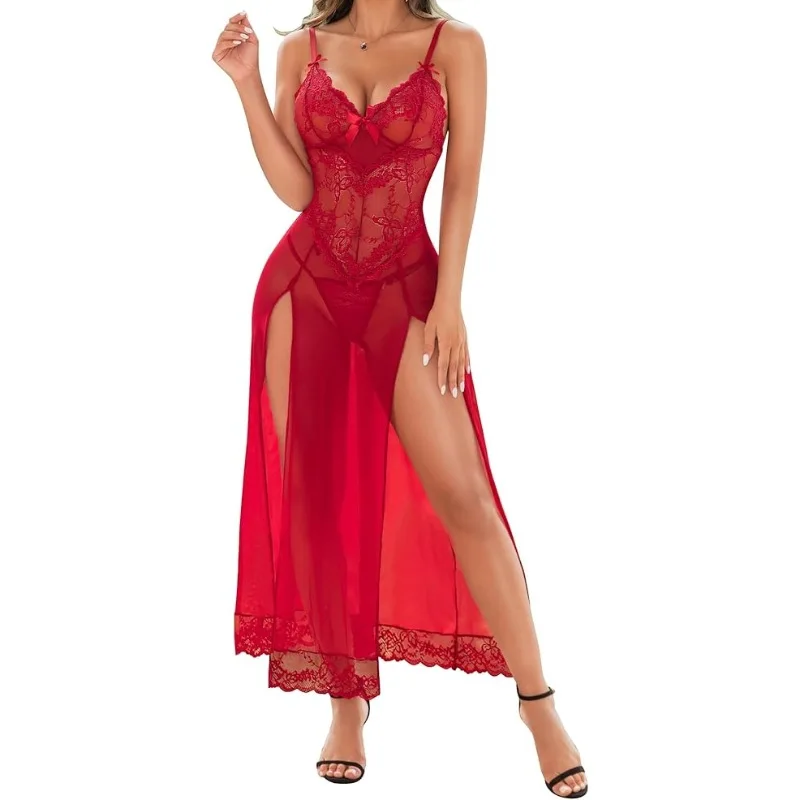 Sfy4110 Nude Nightdress Chemise Dress Transparent Nightgown Set