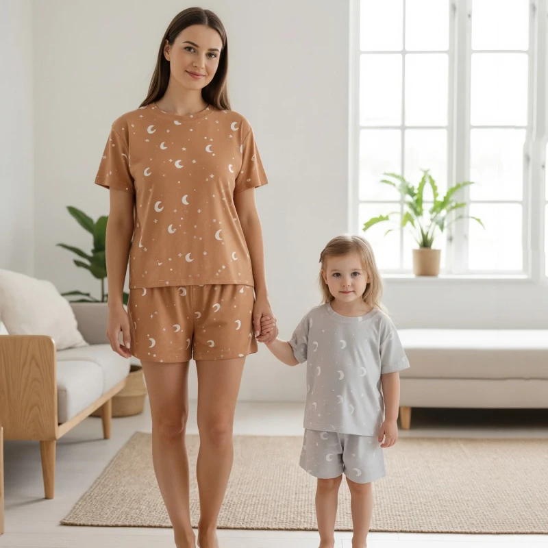 Short Sleeve Comfortable Custom Family Matching Pajamas Sets Soft Bamboo Girls Boys Quick Dry Breathable Mommy Me Summer