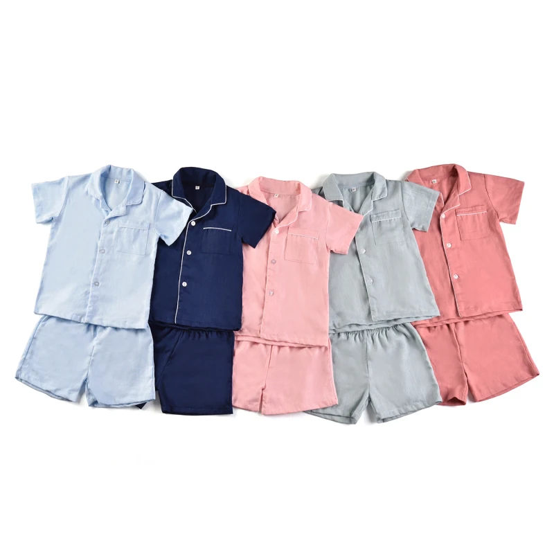 Short Sleeve Kid Sleepwear Summer Linen Cotton Boys Toddler Clothing Pajamas