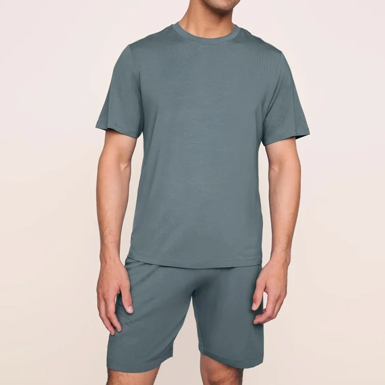 Short Sleeve Men's Pajamas Summer Two Piece Lounge Sets Bamboo Cotton Mens Sleepwear Organic Jersey Homewear Pyjamas