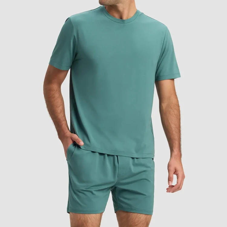 Short Sleeve Tee & Short Set Bamboo Cotton Two Piece Pajamas Organic Jersey Men's Pyjama Set Sustainable Mens Loungewear
