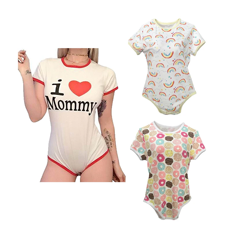 Short Sleeves Milk Silk Adult Romper Ddlg Adult Bodysuits Custom Printed Snap Crotch DDLG Adult Baby Onesie
