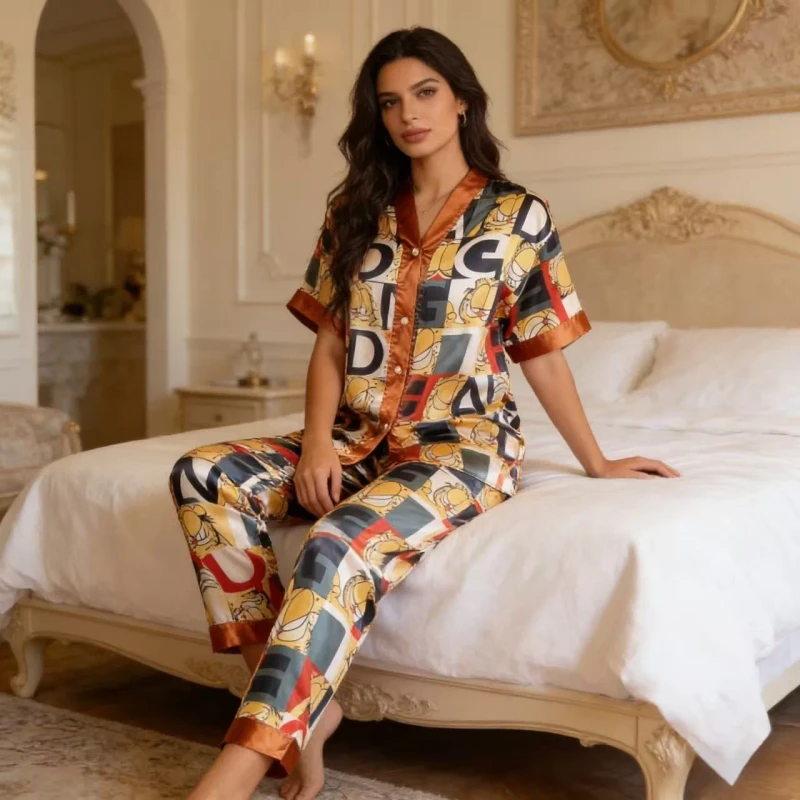 Silk Sleepwear Luxury Sleepwear Women's Summer Ice Silk Thin Short Sleeved Pants Set Plus Size