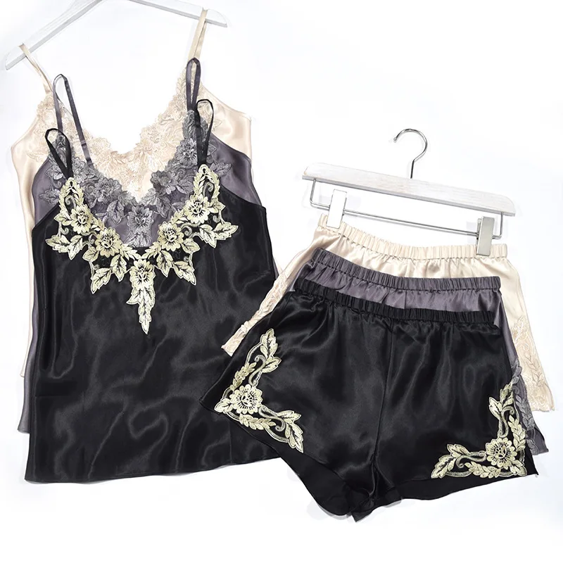 Silk Women Sexy Lingerie Satin Sleepwear Pajamas Cami Shorts Sleepwear Set Nightwear