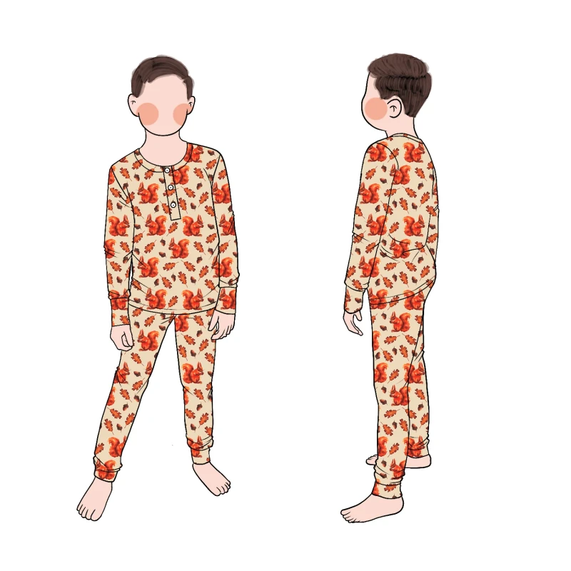 Simple Autumn Winter Long Sleeve Pants 2-Piece Pajama Set Comfortable Loungewear for Children