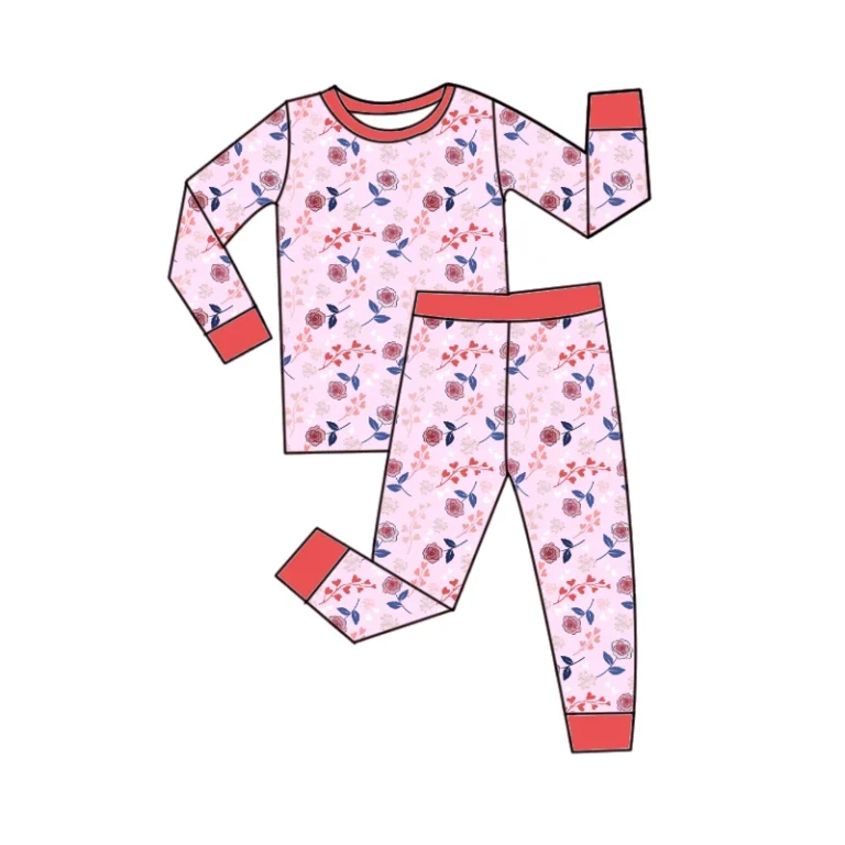 Simple-Beautiful-Flower-Printed-Long-Sleeves-Children-2pcs-Pajamas-Kids-Sleepwear-Set-for-Toddler-Baby