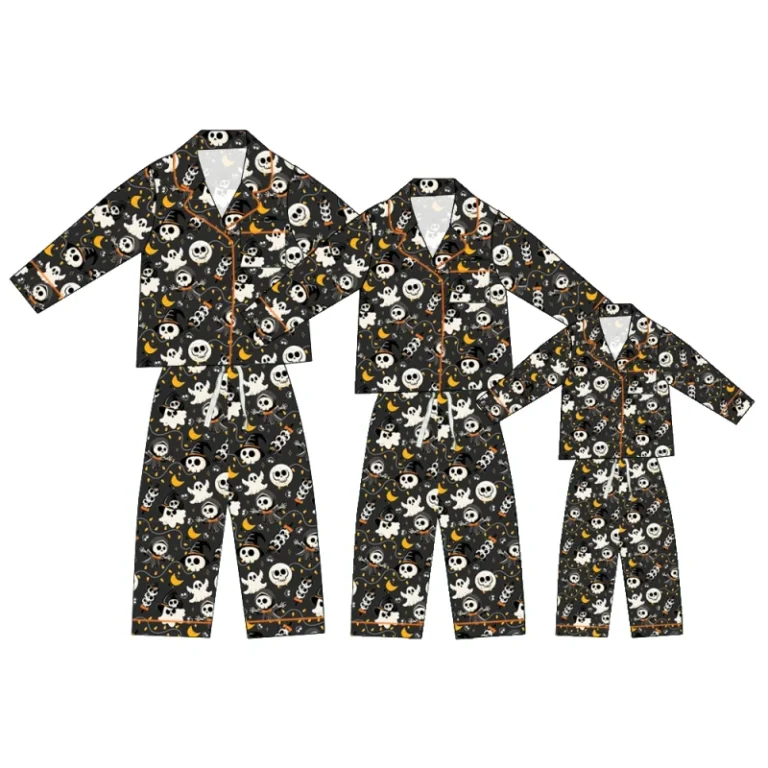 Skin-Friendly-95Bamboo-5Spandex-Family-Matching-Halloween-Pajamas-Set-with-Long-Sleeve-Button-Front-for-Party-Daily
