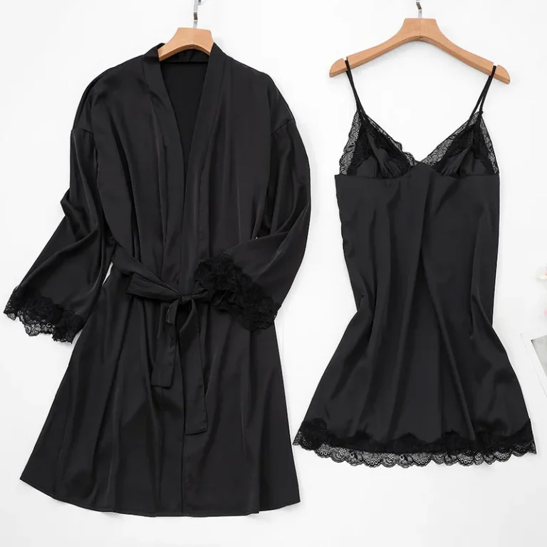 Skin-friendly-Sexy-Lace-Camisole-V-Neck-Backless-Pajama-Set-Womens-Sleepwear-Night-Dress-Long-Sleeve-Lace-up-Nightgown