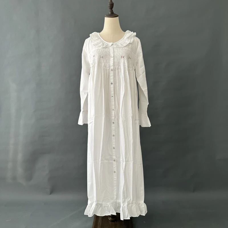 Smocked Longsleeve Button Down Nightdress