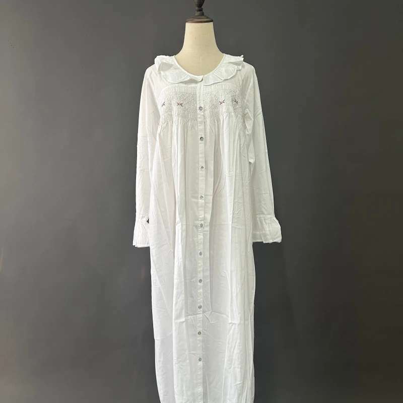 Smocked Longsleeve Button Down Nightdress