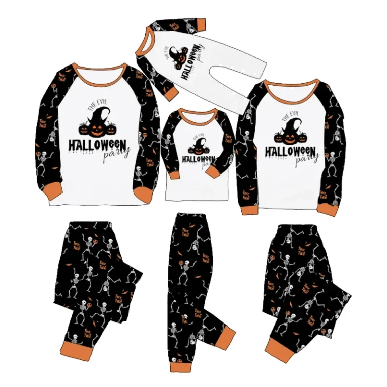 Soft-95Bamboo-5Spandex-Family-Matching-Halloween-Skeleton-Pumpkin-Print-Raglan-Sleeve-Long-Sleeve-Pajama-Set-for-Halloween
