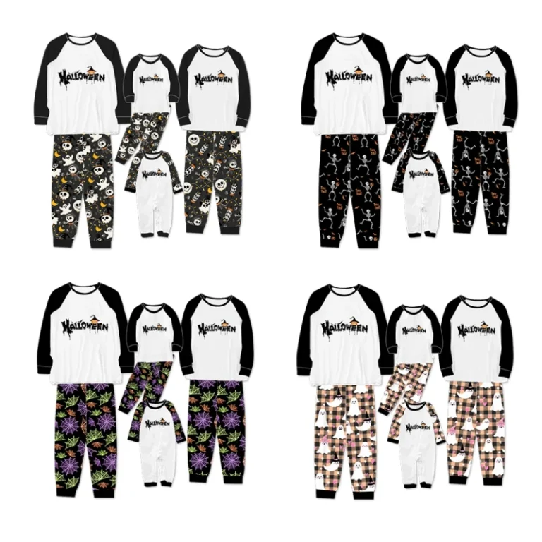 Soft-95Bamboo-5Spandex-Family-Matching-Pajamas-Halloween-Print-Raglan-Sleeve-Top-Pants-Romper-for-Daily-Halloween