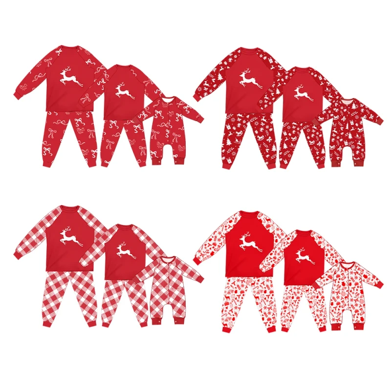Soft Bamboo Fiber Family Matching Christmas Multi-Print Long Sleeve Pajamas