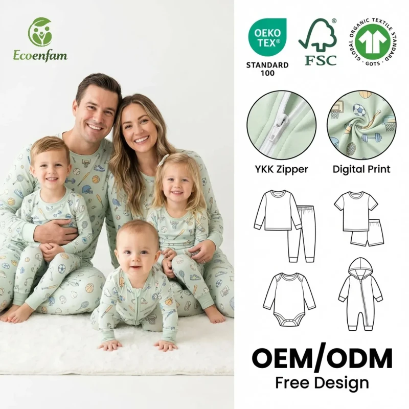Soft Breathable Bamboo Fiber Family Pajamas YKK Zipper Custom Pattern Bamboo Clothes Manufacturer
