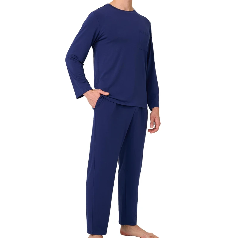 Soft Breathable Bamboo Men's Pajamas Set for Men Adult Pyjamas Comfy Lounge Sets Loungewear Pjs with Pockets