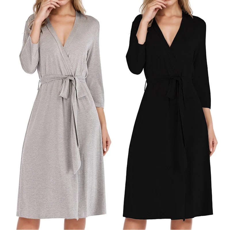 Soft Breathable Cotton Blend Nightgown Sleepwear Women Nightwear Long Sleeve Loungewear Sleep Robe