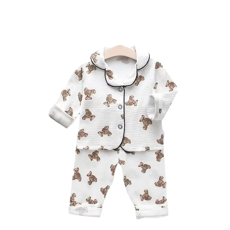 Soft Cotton Yarn Baby Pajamas Infants Breathable Long Sleeve Two Piece Print Sleepsuit Cartoon Sweat Absorbing Infant Sleepwear
