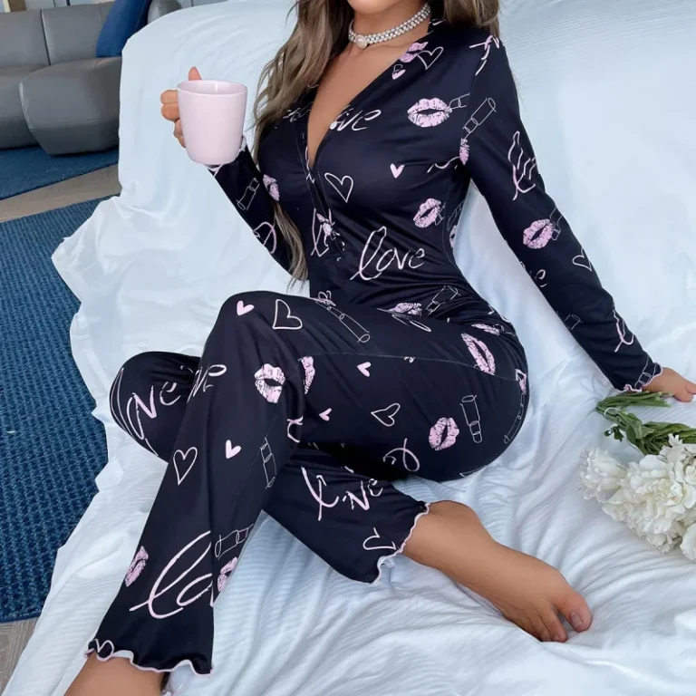 Soft-Knitted-Womens-Onesie-Pajamas-Long-Sexy-And-Form-Fitting-For-Spring-Autumn-And-Winter