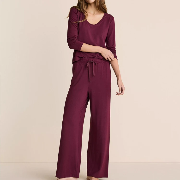 Soft Modal Pajama Set Long Sleeve Women's Pyjamas V neck Two Piece Lounge Sets Organic Jersey Loungewear For Women