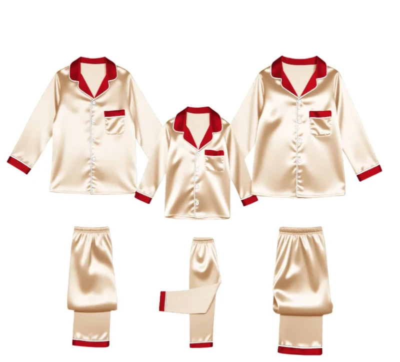 Soft Satin Family Pajamas Set Custom Long Sleeve Family Matching Pajamas Two Pieces Pajamas Set