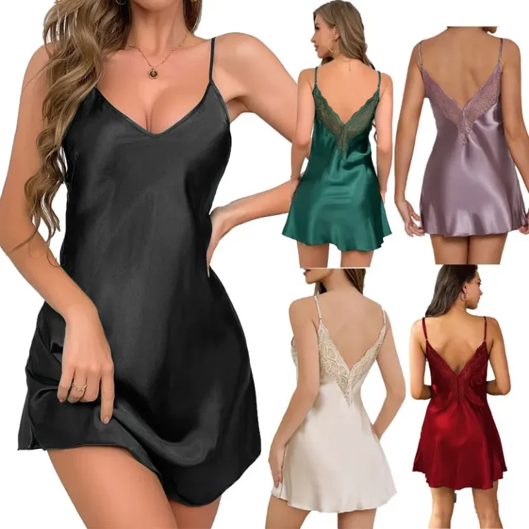 Soft-Solid-Color-Women-Camisole-Nightgowns-Lace-Back-Nightwear-Summer-Pajamas