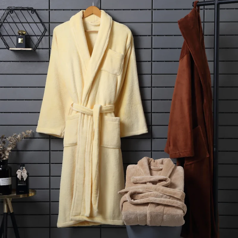Soft Thicken Plush Microfiber Fleece Bathrobe Unisex Women with Custom Logo