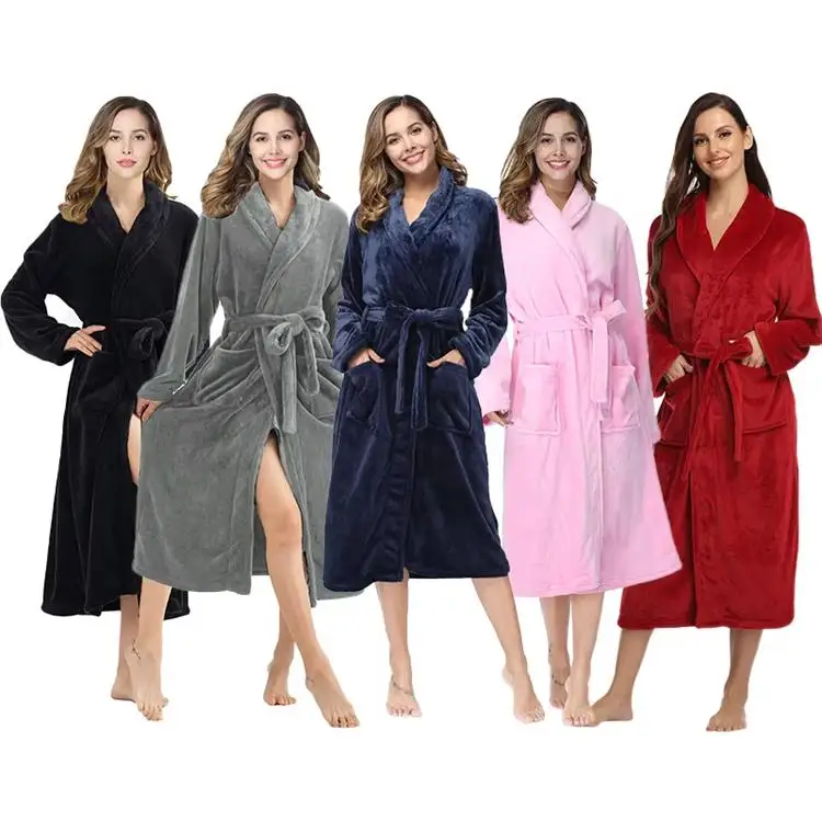 Soft Winter Solid Warm Plush Bath Robe Hooded Adult Unisex Flannel Long Sleeves Oversize Sleepwear