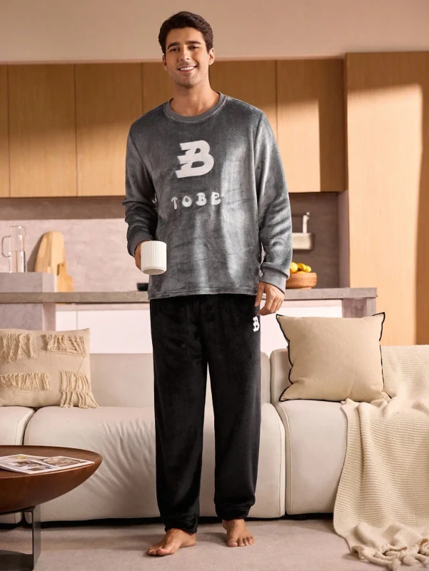Soft and Warm Men's Flannel Sleepwear Night Wear Winter Korea Pajamas