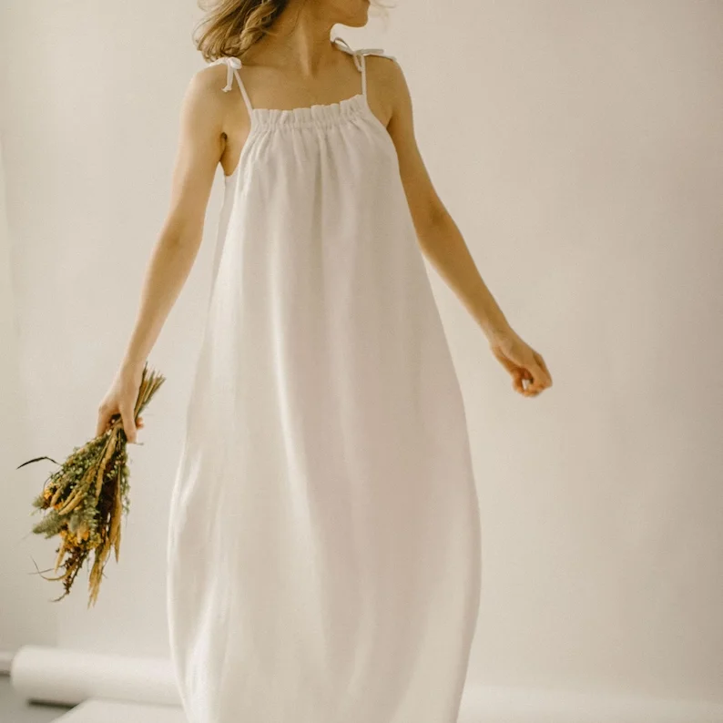 Soft and comfortable 100% cotton nightdress solid color camisole maxi dress for women