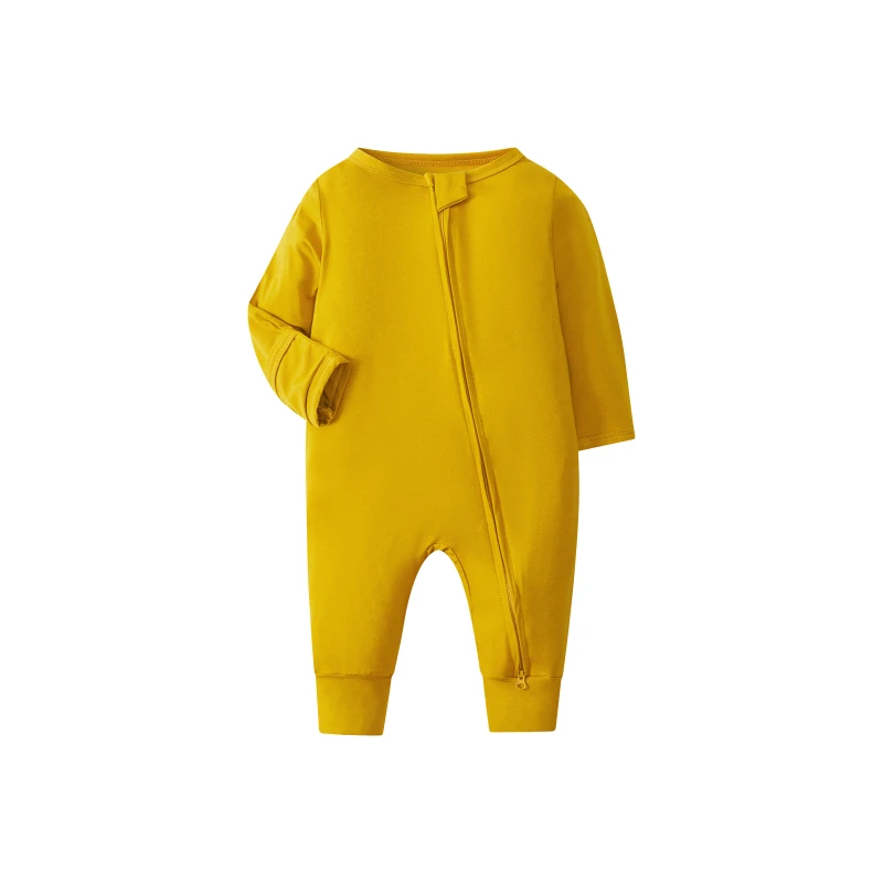 Solid Color Bamboo Pajamas Infant Toddler Boy Girl Zipper Sleepwear Long Sleeve Baby Spring Jumpsuit