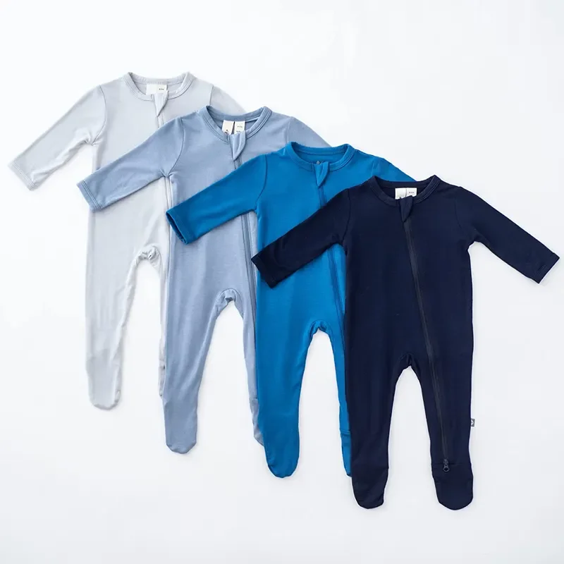 Solid Color Custom Printed Zipper Onesie Knitted Toddler Pajamas Autumn Baby Romper