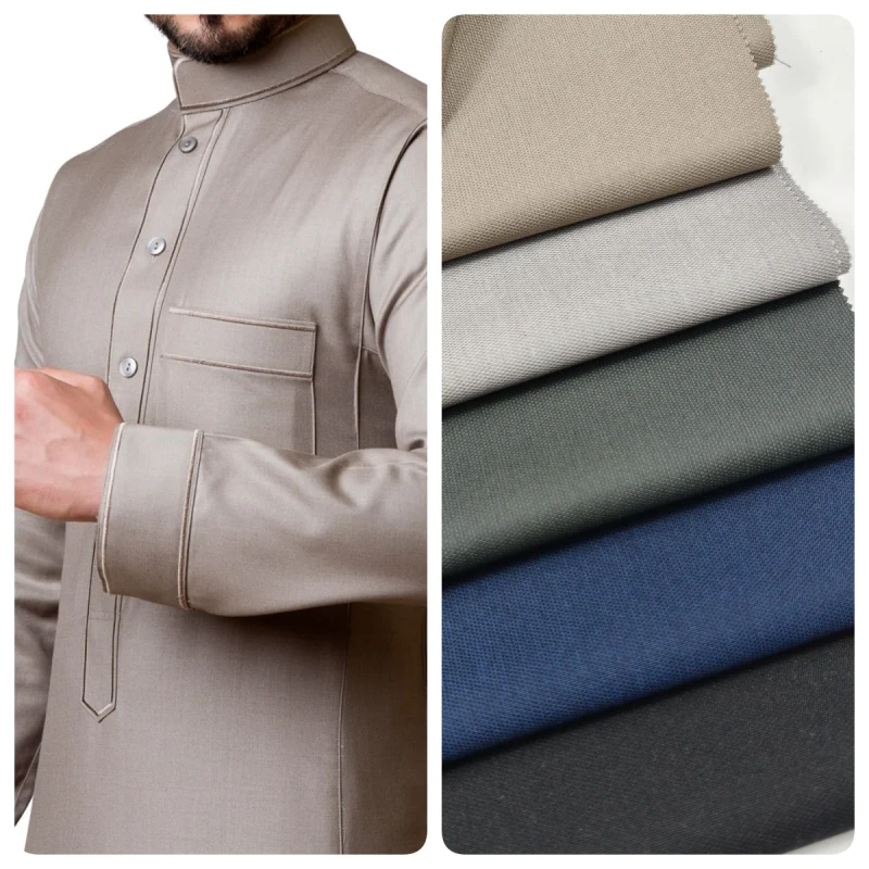 Solid Color Polyester Rayon Men's Islamic Thobe Saudi Robe Arab Fabric Thobe Fabric