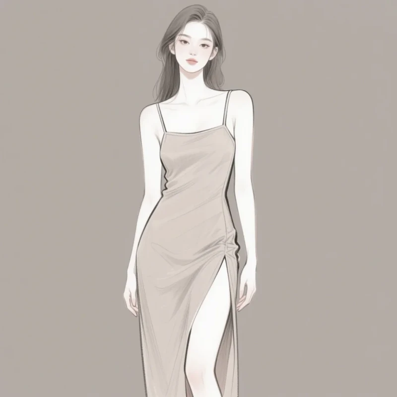 Solid Color Slit Long Dress for Mature Women