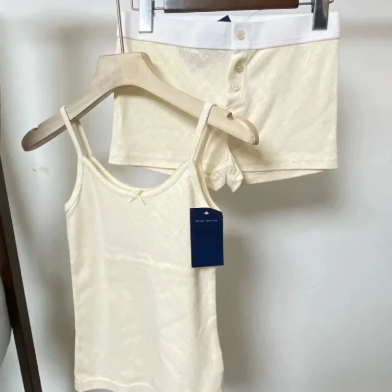 Solid-Color-Two-Piece-Womens-Clothing-Loungewear-Pajama-Set-Bowknot-Heart-Hollow-Out-Camisole-Vest-Shorts-Sleepwear-Tank-Top