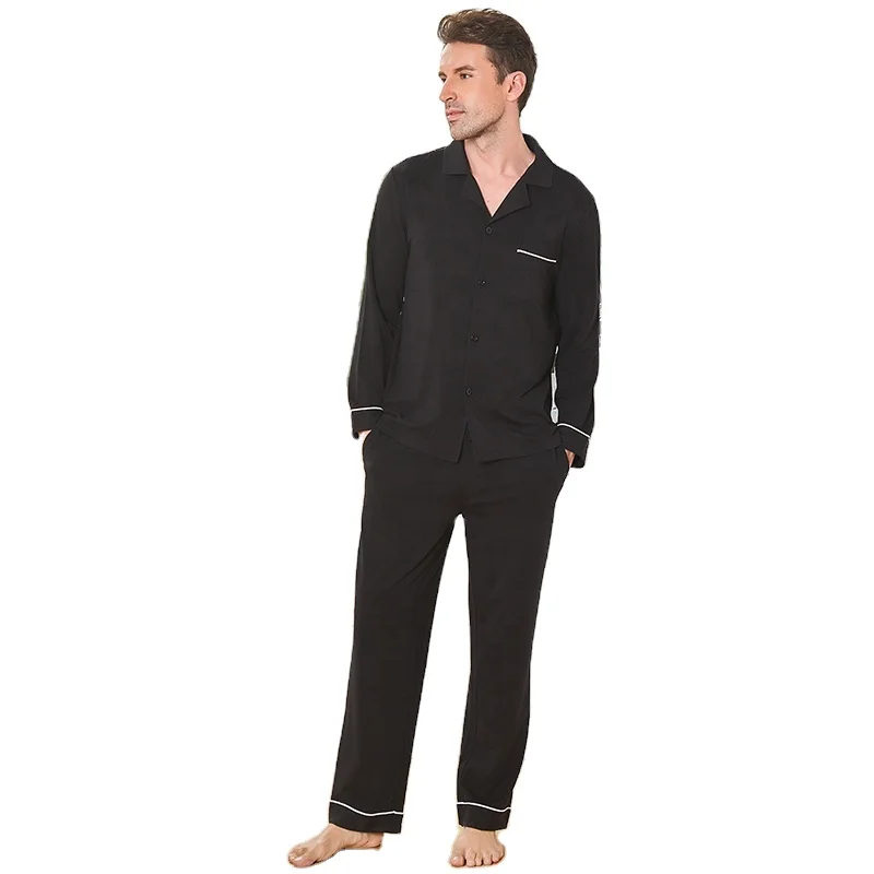 Solid Men's Sleepwear Button Down Pajamas Set Man Loungewear Pyjama Man