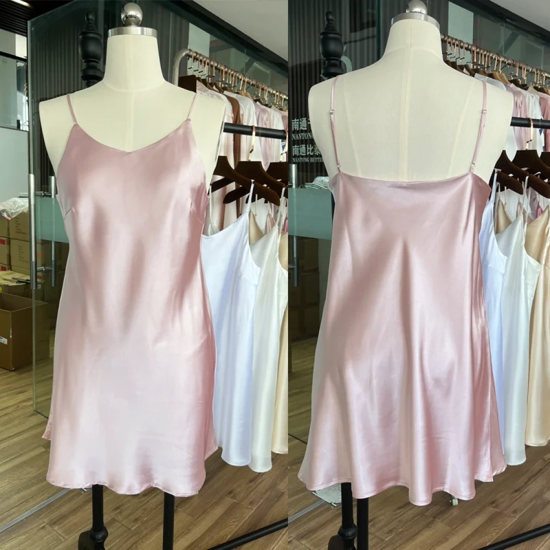 Solid Silk Satin Nightgown, 12 Colors, Adjustable Shoulder Straps Slip Dress