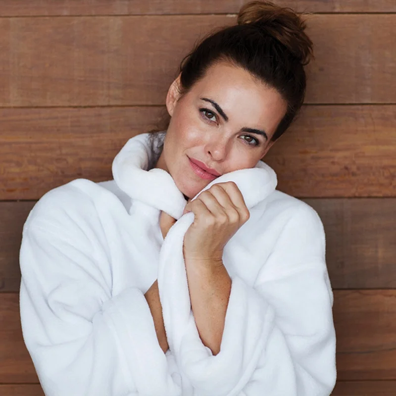 Spa Women's Elegant Plus Size Thermal Breathable Pajamas Party White Shawl Collar Super Soft Plush Flannel Bathrobe