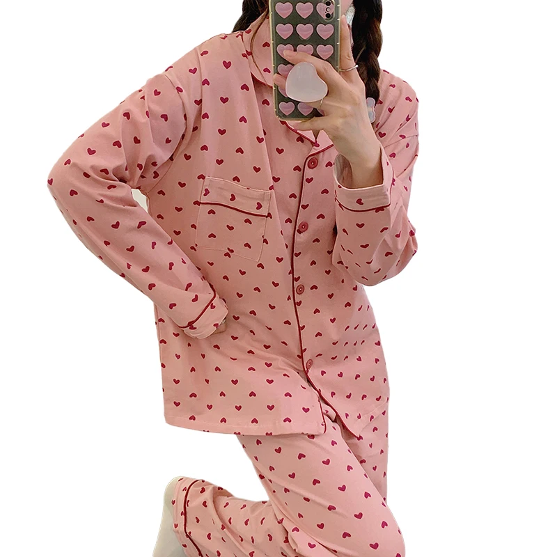Spring Autumn Cardigan Warm Cute Pajamas Long Sleeve Women's Pajamas Set Cute Lounge Set Elastic Waist Soft Home Comfort Wear