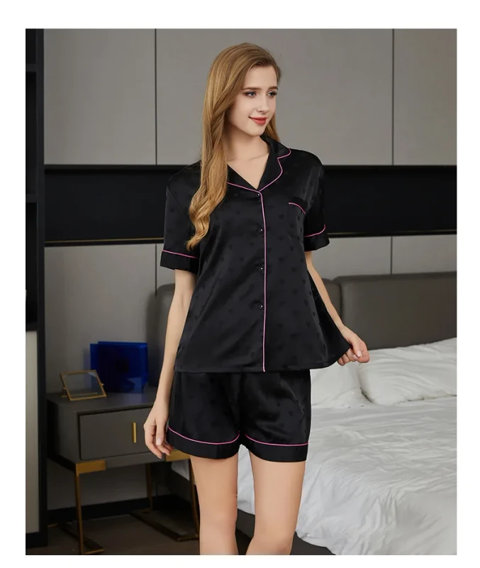 Spring Autumn Women's V Neck Ice Silk Lace Elegant Casual Smooth Soft Sexy Loose Long Sleeves Nightgowns Set Summer Homewear