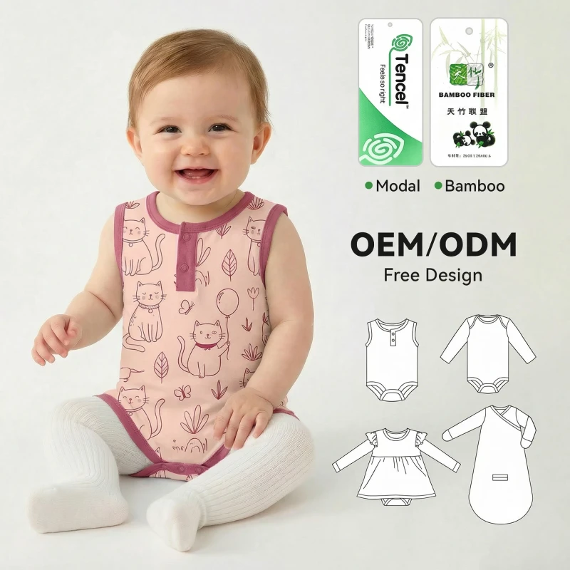 Spring Newborn Baby Bamboo Clothes Infant Girl Heat Transfer Printing Sleeper Toddler Boy Bamboo Pajamas