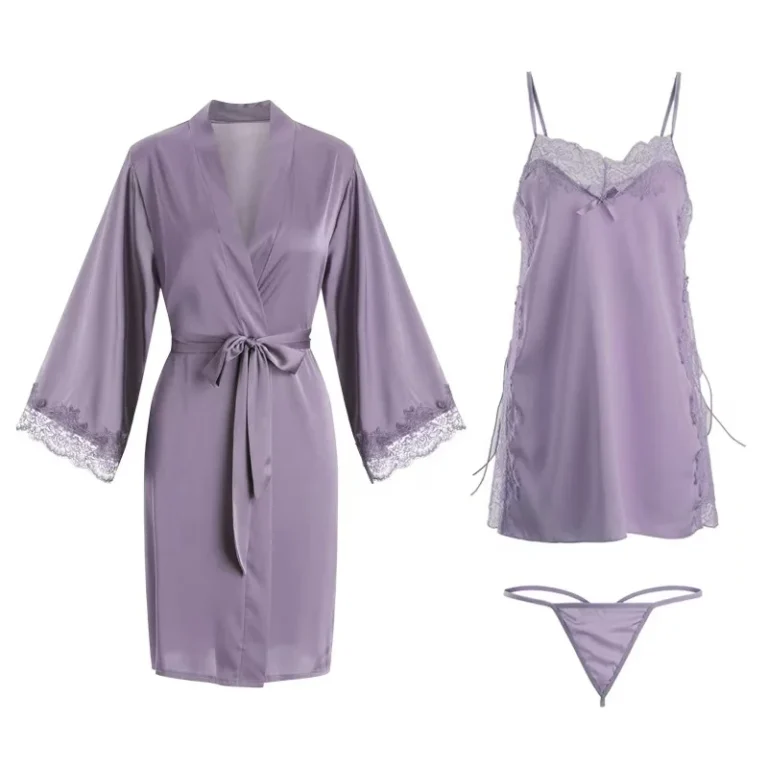 Spring-Summer-Casual-Silk-Satin-V-Neck-Womens-Robe-Breathable-Solid-Pattern-100-Silk-OEM