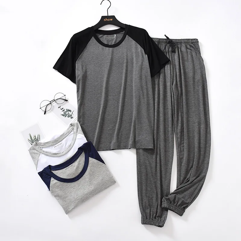 Spring Summer Men's Pajamas Suit Modal Breathable Short Sleeved Trousers Plus Size Home Wear Sleepwear Set
