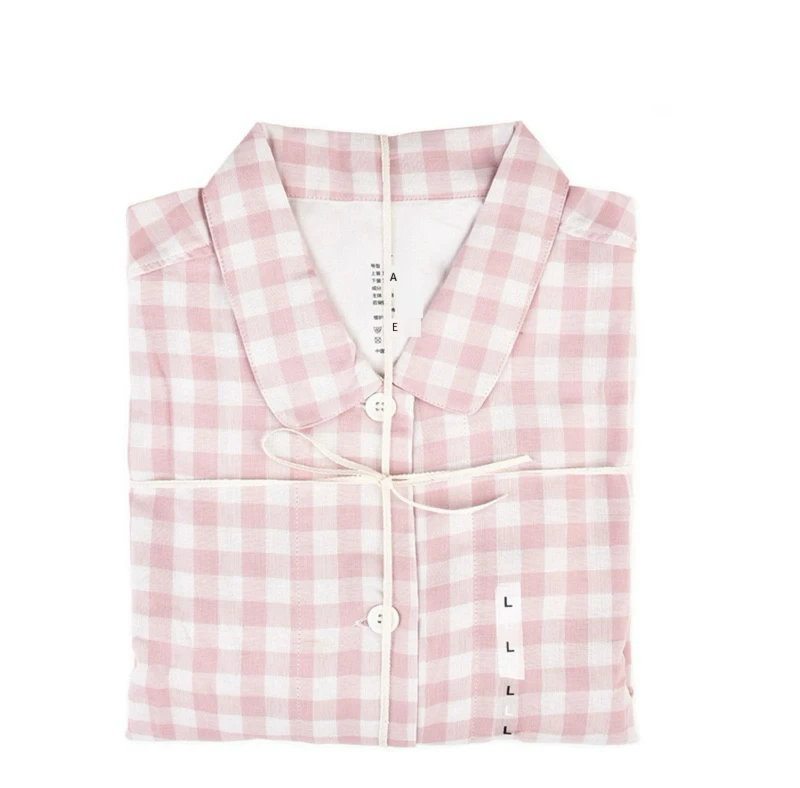 Spring Summer New Style Fashion Couple Cotton Sleepwear Relaxing Breathable Comfortable Checked Pajamas