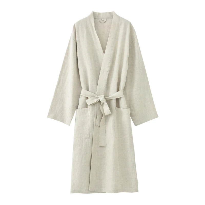 Spring Summer Thin Gastrodia Absorbent Sleeveless Bathrobe Linen Cotton Home Clothes Pajamas Nightgown Couple Men Women