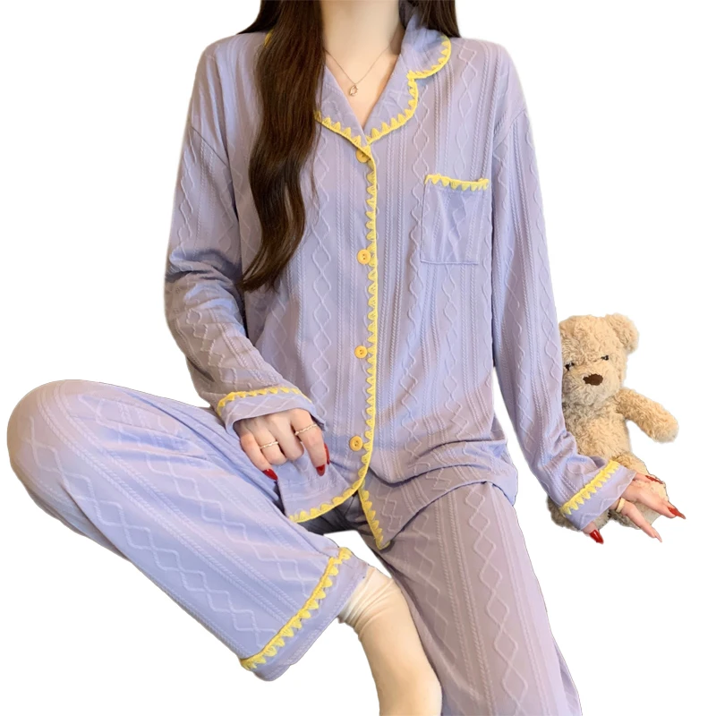 Spring Women's Pajamas Purple Long sleeve Soft Loungewear Set