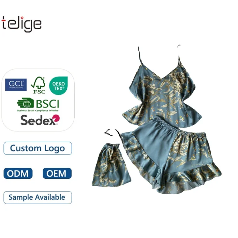 Spring-and-Summer-Silk-Pajamas-Two-piece-Set-Sexy-Camisole-Skirt-Womens-Printed-Shorts-Home-Suit-Set
