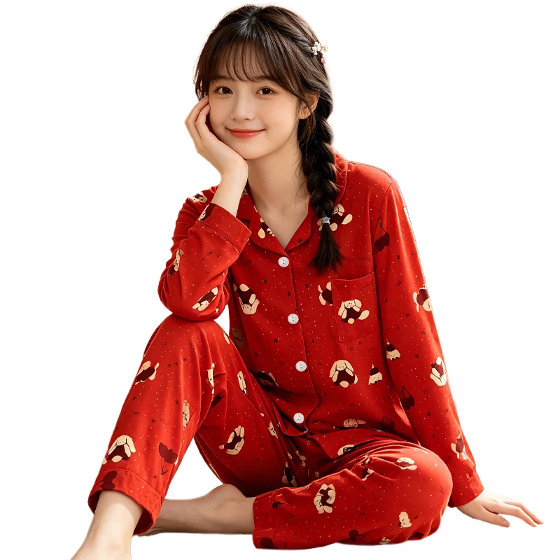 Spring fall style Long sleeve Comfortable Casual Pajamas With Bear Print Women's Loungewear